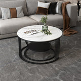Contemporary Coffee Table Set Round White 2-Piece Coffee Cocktail Table