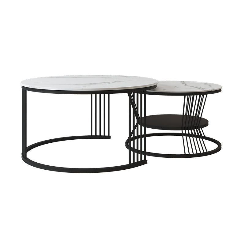 Contemporary Coffee Table Set Round White 2-Piece Coffee Cocktail Table Clearhalo 'Coffee & Accent Tables' 'Coffee Tables' 'coffee_tables' 'furn' 'furn_coffee_tables' 'Furniture' 'Living Room Furniture' 6862485