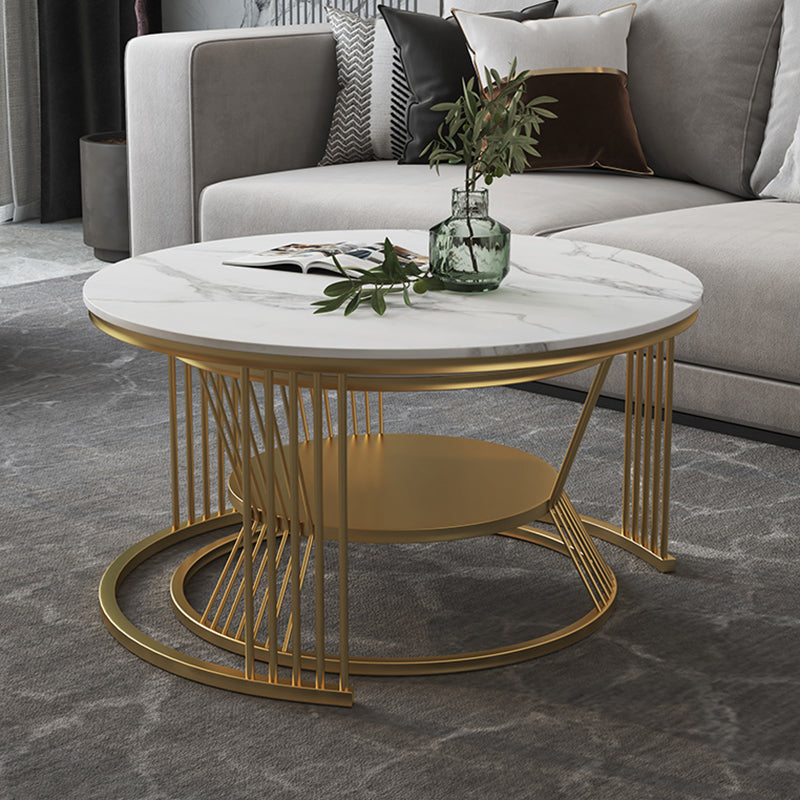 Contemporary Coffee Table Set Round White 2-Piece Coffee Cocktail Table Clearhalo 'Coffee & Accent Tables' 'Coffee Tables' 'coffee_tables' 'furn' 'furn_coffee_tables' 'Furniture' 'Living Room Furniture' 6862486