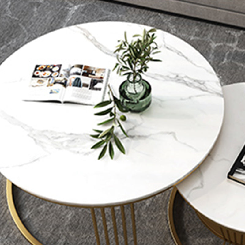 Contemporary Coffee Table Set Round White 2-Piece Coffee Cocktail Table Clearhalo 'Coffee & Accent Tables' 'Coffee Tables' 'coffee_tables' 'furn' 'furn_coffee_tables' 'Furniture' 'Living Room Furniture' 6862487