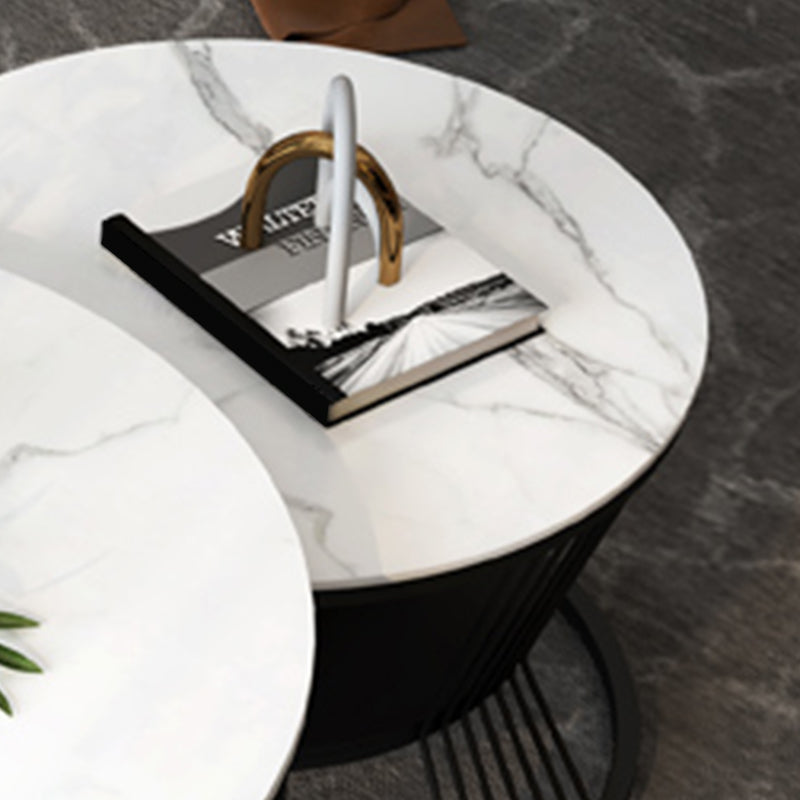 Contemporary Coffee Table Set Round White 2-Piece Coffee Cocktail Table Clearhalo 'Coffee & Accent Tables' 'Coffee Tables' 'coffee_tables' 'furn' 'furn_coffee_tables' 'Furniture' 'Living Room Furniture' 6862488