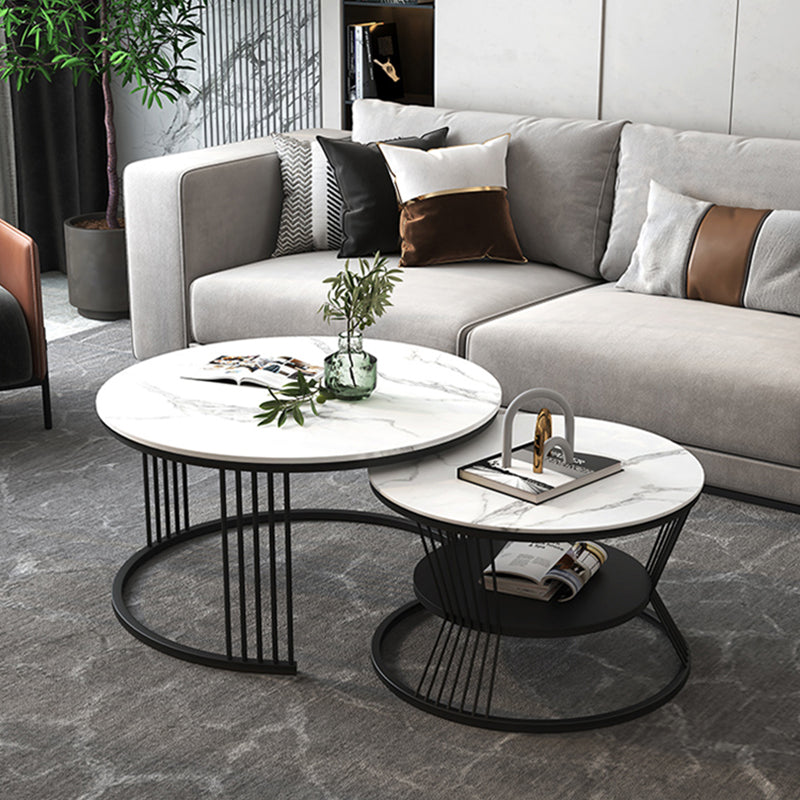 Contemporary Coffee Table Set Round White 2-Piece Coffee Cocktail Table Black Clearhalo 'Coffee & Accent Tables' 'Coffee Tables' 'coffee_tables' 'furn' 'furn_coffee_tables' 'Furniture' 'Living Room Furniture' 6862492
