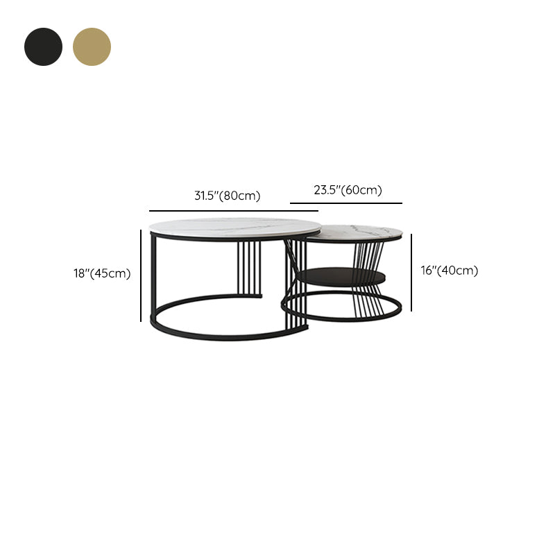 Contemporary Coffee Table Set Round White 2-Piece Coffee Cocktail Table Clearhalo 'Coffee & Accent Tables' 'Coffee Tables' 'coffee_tables' 'furn' 'furn_coffee_tables' 'Furniture' 'Living Room Furniture' 6862496