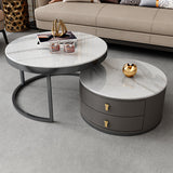 No Distressing Stone Coffee Table Frame Round Nesting Coffee Table Set with 2 Drawers Clearhalo 'Coffee & Accent Tables' 'Coffee Tables' 'coffee_tables' 'furn' 'furn_coffee_tables' 'Furniture' 'Living Room Furniture' 6862500