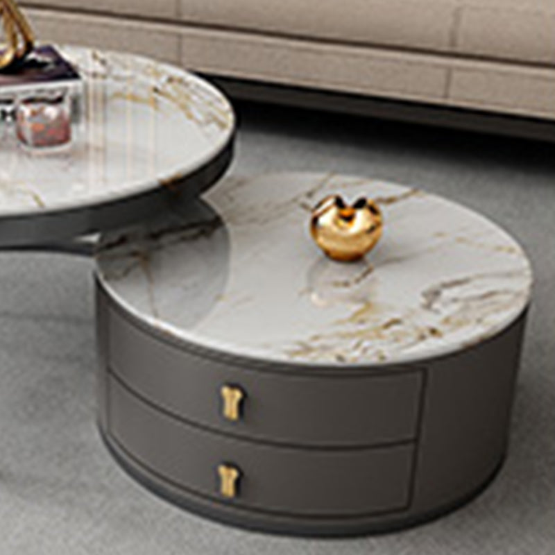 No Distressing Stone Coffee Table Frame Round Nesting Coffee Table Set with 2 Drawers Clearhalo 'Coffee & Accent Tables' 'Coffee Tables' 'coffee_tables' 'furn' 'furn_coffee_tables' 'Furniture' 'Living Room Furniture' 6862502