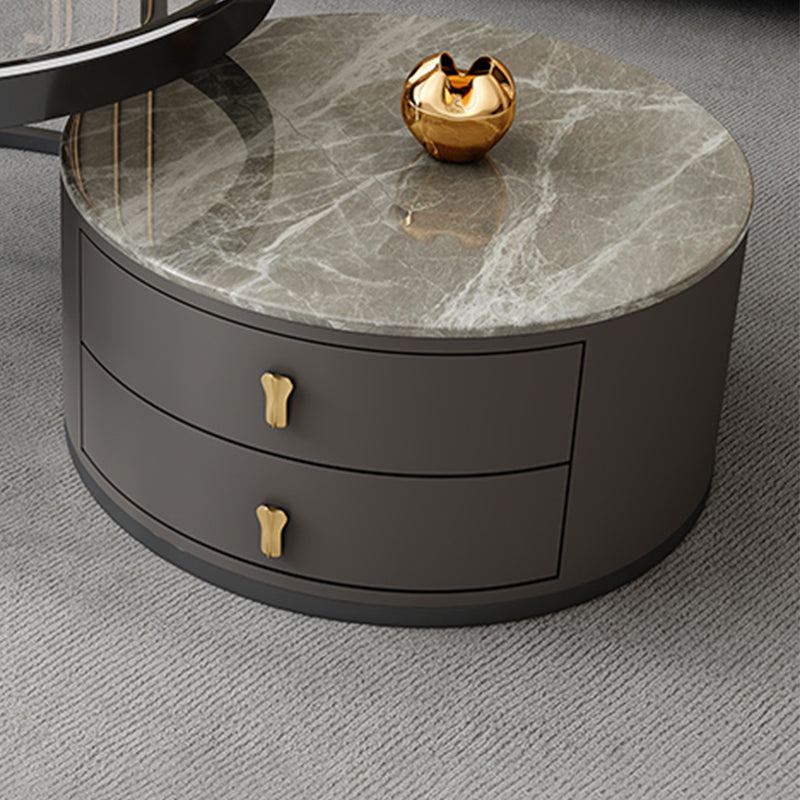 No Distressing Stone Coffee Table Frame Round Nesting Coffee Table Set with 2 Drawers Clearhalo 'Coffee & Accent Tables' 'Coffee Tables' 'coffee_tables' 'furn' 'furn_coffee_tables' 'Furniture' 'Living Room Furniture' 6862505