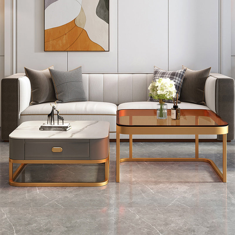 Glam Coffee Table Set Frame Square 2-Piece Coffee Cocktail Table Clearhalo 'Coffee & Accent Tables' 'Coffee Tables' 'coffee_tables' 'furn' 'furn_coffee_tables' 'Furniture' 'Living Room Furniture' 6862563