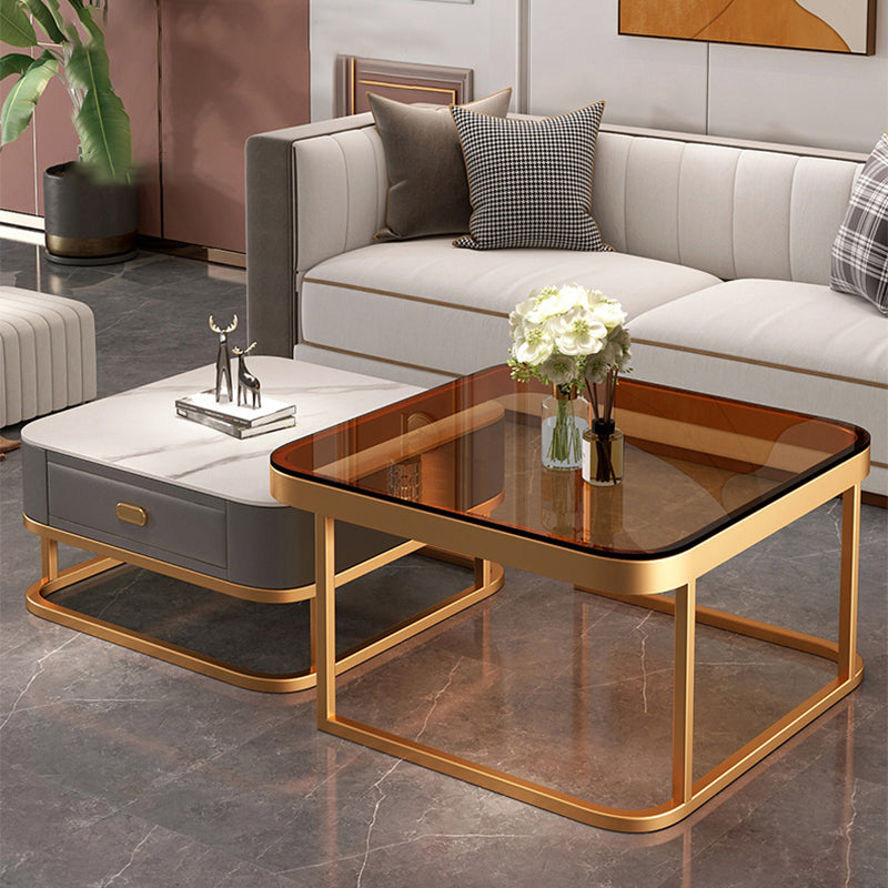 Glam Coffee Table Set Frame Square 2-Piece Coffee Cocktail Table Clearhalo 'Coffee & Accent Tables' 'Coffee Tables' 'coffee_tables' 'furn' 'furn_coffee_tables' 'Furniture' 'Living Room Furniture' 6862566