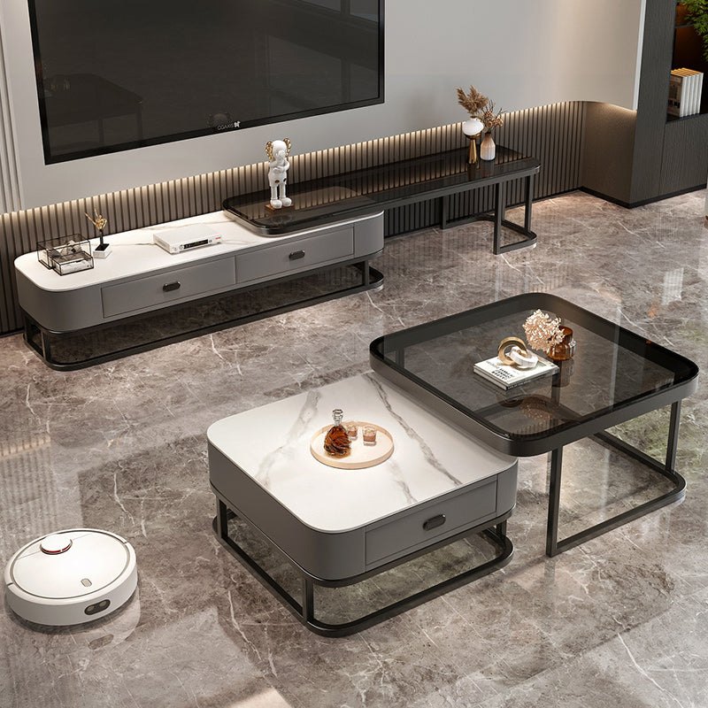 Glam Coffee Table Set Frame Square 2-Piece Coffee Cocktail Table Clearhalo 'Coffee & Accent Tables' 'Coffee Tables' 'coffee_tables' 'furn' 'furn_coffee_tables' 'Furniture' 'Living Room Furniture' 6862567