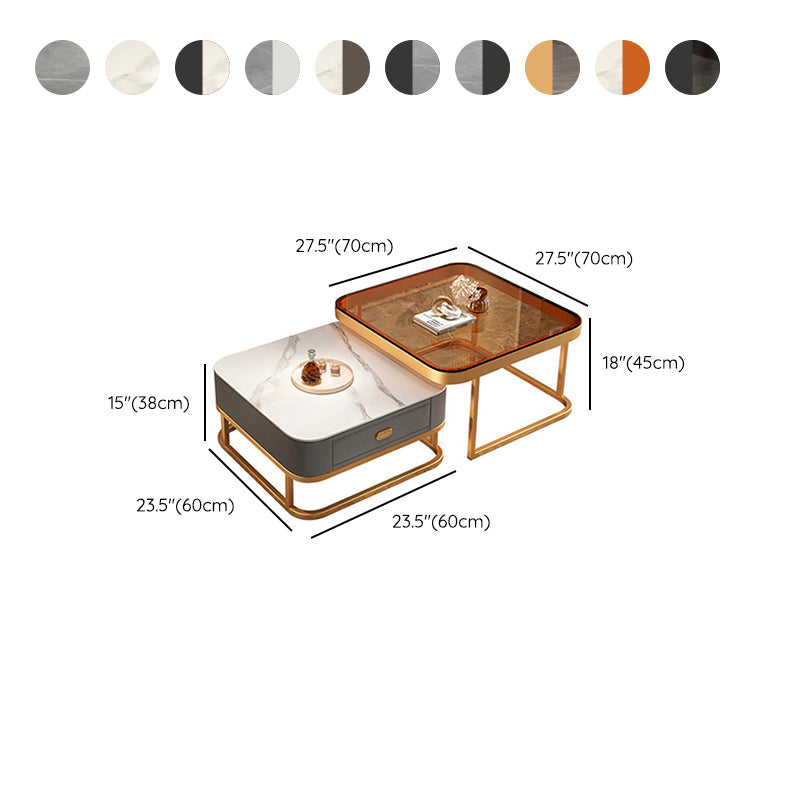 Glam Coffee Table Set Frame Square 2-Piece Coffee Cocktail Table Clearhalo 'Coffee & Accent Tables' 'Coffee Tables' 'coffee_tables' 'furn' 'furn_coffee_tables' 'Furniture' 'Living Room Furniture' 6862582