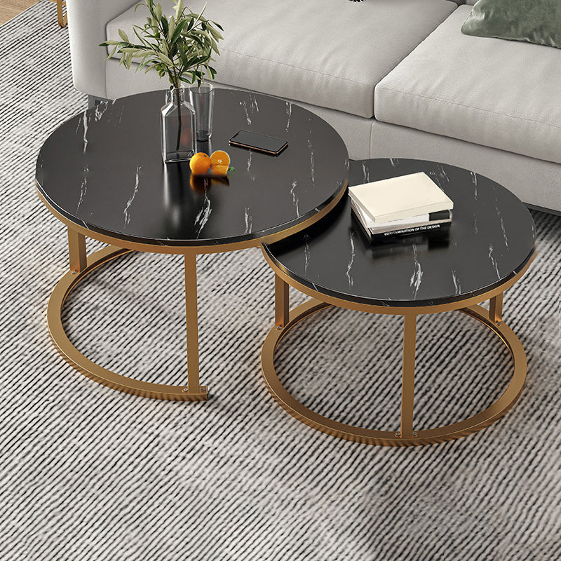Slate Nesting Coffee Table Set No Distressing Round Coffee Table Set 31.5"L x 31.5"W x 18"H + 24"L x 24"W x 15"H Matte Black Gold Clearhalo 'Coffee & Accent Tables' 'Coffee Tables' 'coffee_tables' 'furn' 'furn_coffee_tables' 'Furniture' 'Living Room Furniture' 6862903