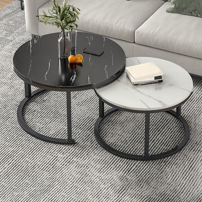 Slate Nesting Coffee Table Set No Distressing Round Coffee Table Set 31.5"L x 31.5"W x 18"H + 24"L x 24"W x 15"H Black Black Clearhalo 'Coffee & Accent Tables' 'Coffee Tables' 'coffee_tables' 'furn' 'furn_coffee_tables' 'Furniture' 'Living Room Furniture' 6862904