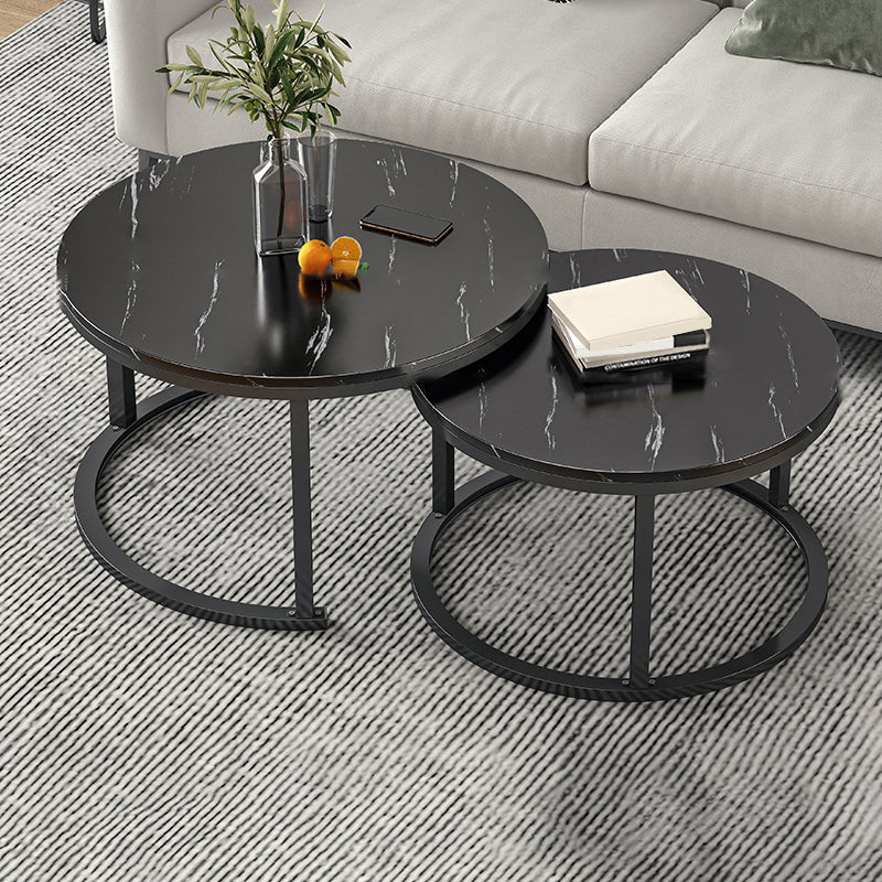 Slate Nesting Coffee Table Set No Distressing Round Coffee Table Set 31.5"L x 31.5"W x 18"H + 24"L x 24"W x 15"H Matte Black Black Clearhalo 'Coffee & Accent Tables' 'Coffee Tables' 'coffee_tables' 'furn' 'furn_coffee_tables' 'Furniture' 'Living Room Furniture' 6862907