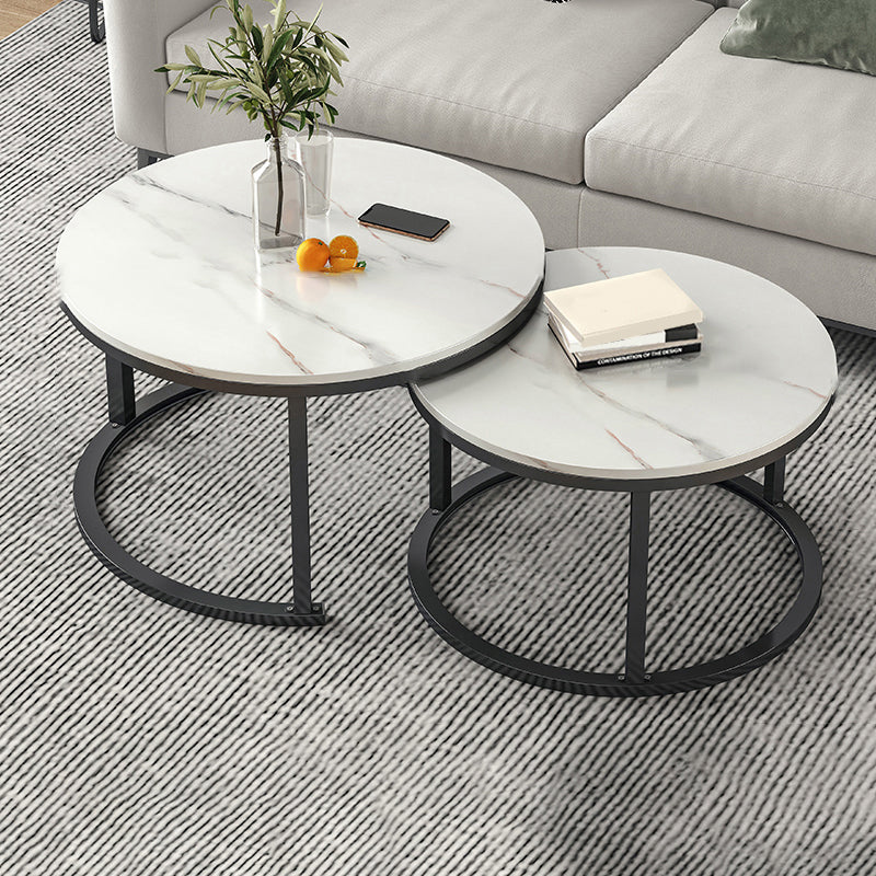 Slate Nesting Coffee Table Set No Distressing Round Coffee Table Set 31.5"L x 31.5"W x 18"H + 24"L x 24"W x 15"H White Black Clearhalo 'Coffee & Accent Tables' 'Coffee Tables' 'coffee_tables' 'furn' 'furn_coffee_tables' 'Furniture' 'Living Room Furniture' 6862909