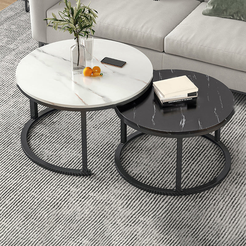 Slate Nesting Coffee Table Set No Distressing Round Coffee Table Set 31.5"L x 31.5"W x 18"H + 24"L x 24"W x 15"H Ivory Black Clearhalo 'Coffee & Accent Tables' 'Coffee Tables' 'coffee_tables' 'furn' 'furn_coffee_tables' 'Furniture' 'Living Room Furniture' 6862910
