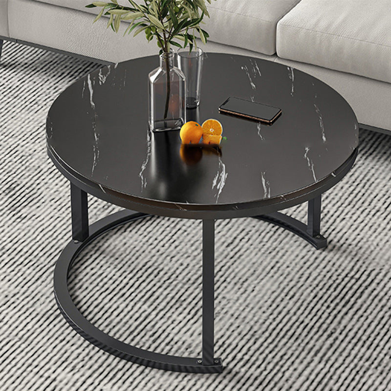 Slate Nesting Coffee Table Set No Distressing Round Coffee Table Set 28"L x 28"W x 18"H Black Black Clearhalo 'Coffee & Accent Tables' 'Coffee Tables' 'coffee_tables' 'furn' 'furn_coffee_tables' 'Furniture' 'Living Room Furniture' 6862922