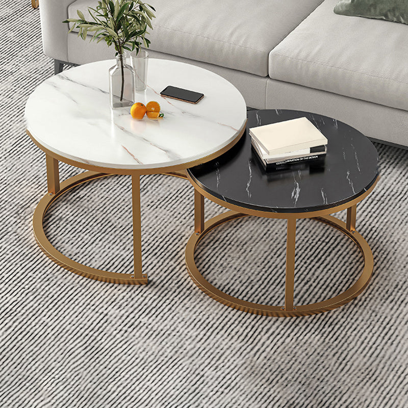 Slate Nesting Coffee Table Set No Distressing Round Coffee Table Set 27.5"L x 27.5"W x 18"H + 20"L x 20"W x 15"H Ivory Gold Clearhalo 'Coffee & Accent Tables' 'Coffee Tables' 'coffee_tables' 'furn' 'furn_coffee_tables' 'Furniture' 'Living Room Furniture' 6862925