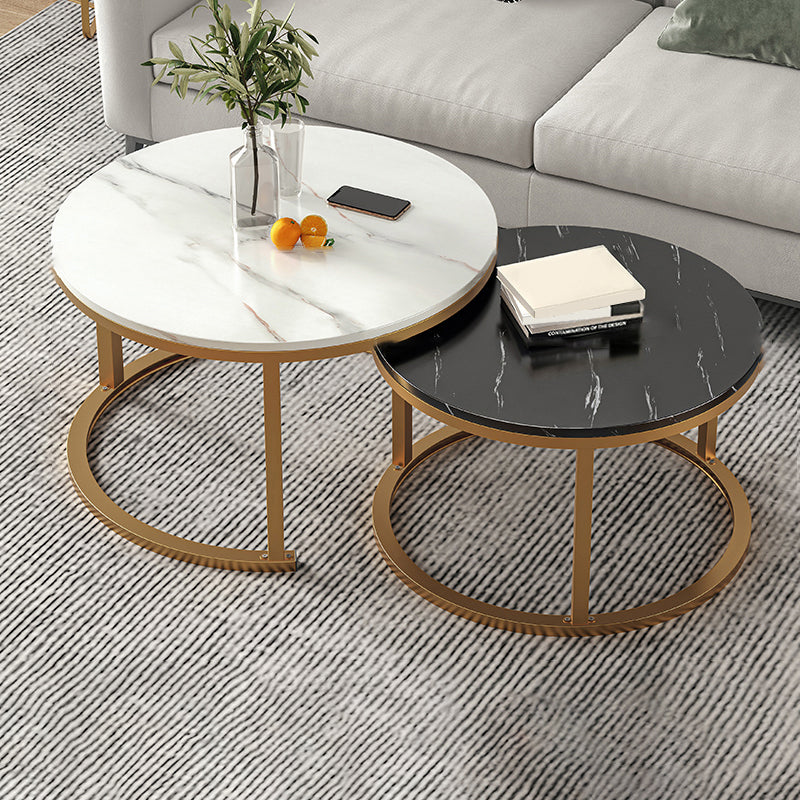 Slate Nesting Coffee Table Set No Distressing Round Coffee Table Set 31.5"L x 31.5"W x 18"H + 24"L x 24"W x 15"H Ivory Gold Clearhalo 'Coffee & Accent Tables' 'Coffee Tables' 'coffee_tables' 'furn' 'furn_coffee_tables' 'Furniture' 'Living Room Furniture' 6862926