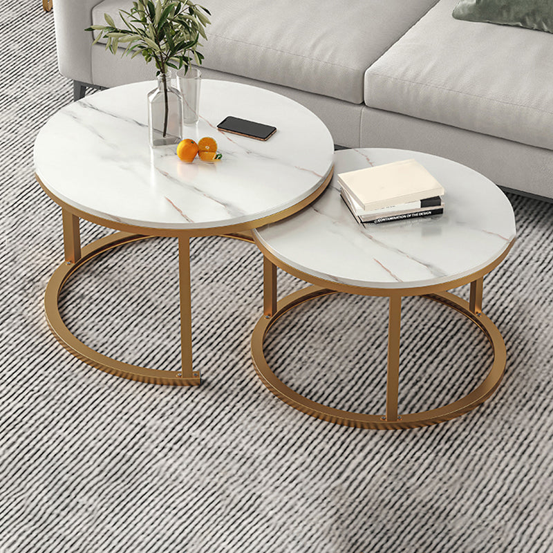 Slate Nesting Coffee Table Set No Distressing Round Coffee Table Set 27.5"L x 27.5"W x 18"H + 20"L x 20"W x 15"H White Gold Clearhalo 'Coffee & Accent Tables' 'Coffee Tables' 'coffee_tables' 'furn' 'furn_coffee_tables' 'Furniture' 'Living Room Furniture' 6862930