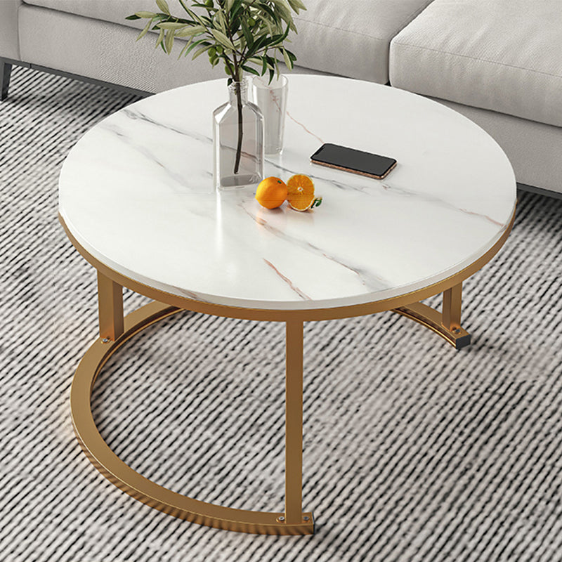 Slate Nesting Coffee Table Set No Distressing Round Coffee Table Set 31.5"L x 31.5"W x 17.7"H White Gold Clearhalo 'Coffee & Accent Tables' 'Coffee Tables' 'coffee_tables' 'furn' 'furn_coffee_tables' 'Furniture' 'Living Room Furniture' 6862936