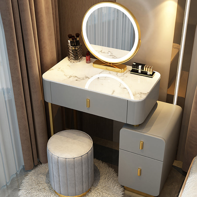 Mirror & 3 Drawers Wood Makeup Vanity Stone Top Dressing Table