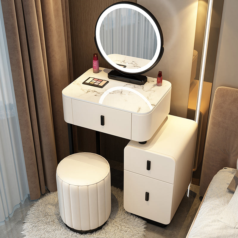 Mirror & 3 Drawers Wood Makeup Vanity Stone Top Dressing Table