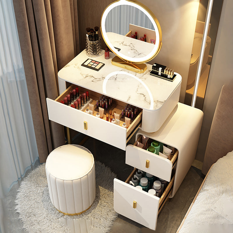 Mirror & 3 Drawers Wood Makeup Vanity Stone Top Dressing Table