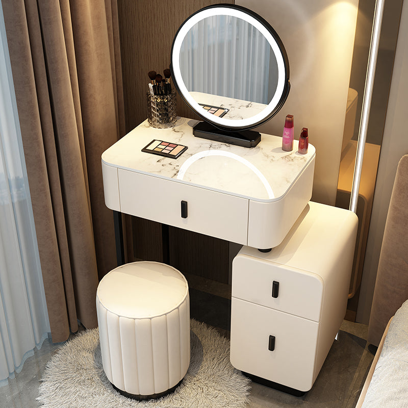 Mirror & 3 Drawers Wood Makeup Vanity Stone Top Dressing Table