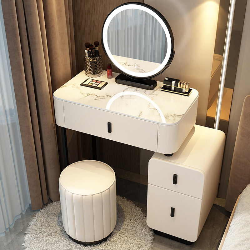 Mirror & 3 Drawers Wood Makeup Vanity Stone Top Dressing Table