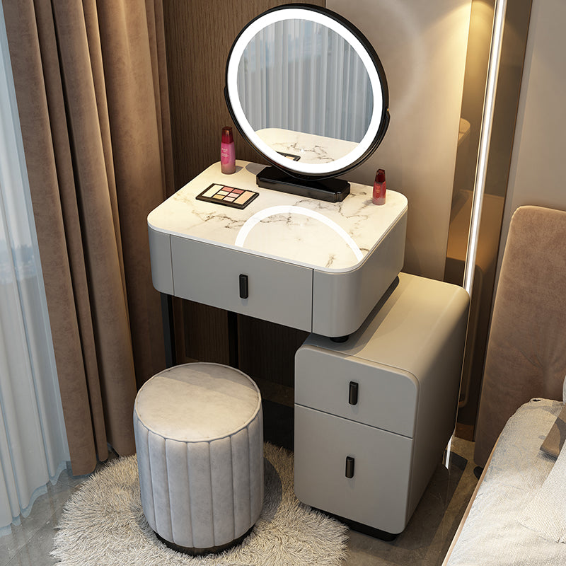 Mirror & 3 Drawers Wood Makeup Vanity Stone Top Dressing Table