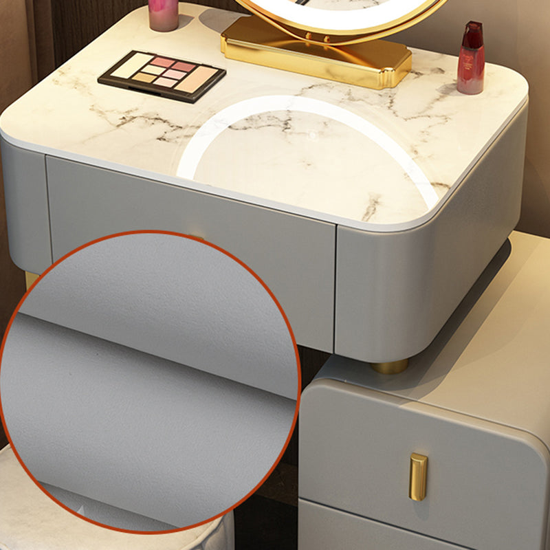 Mirror & 3 Drawers Wood Makeup Vanity Stone Top Dressing Table