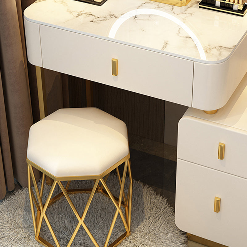 Mirror & 3 Drawers Wood Makeup Vanity Stone Top Dressing Table