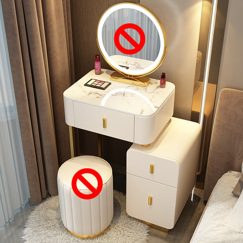 Mirror & 3 Drawers Wood Makeup Vanity Stone Top Dressing Table