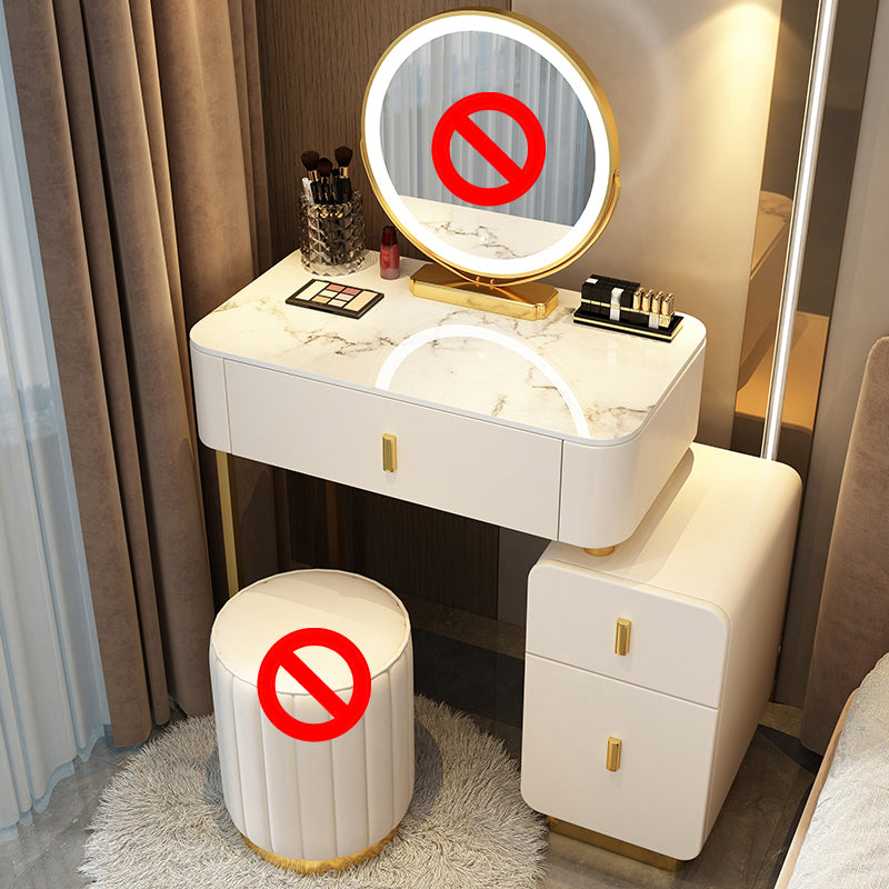 Mirror & 3 Drawers Wood Makeup Vanity Stone Top Dressing Table