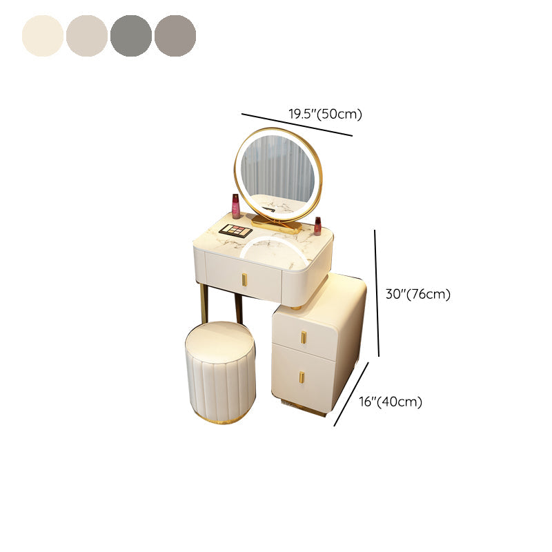 Mirror & 3 Drawers Wood Makeup Vanity Stone Top Dressing Table