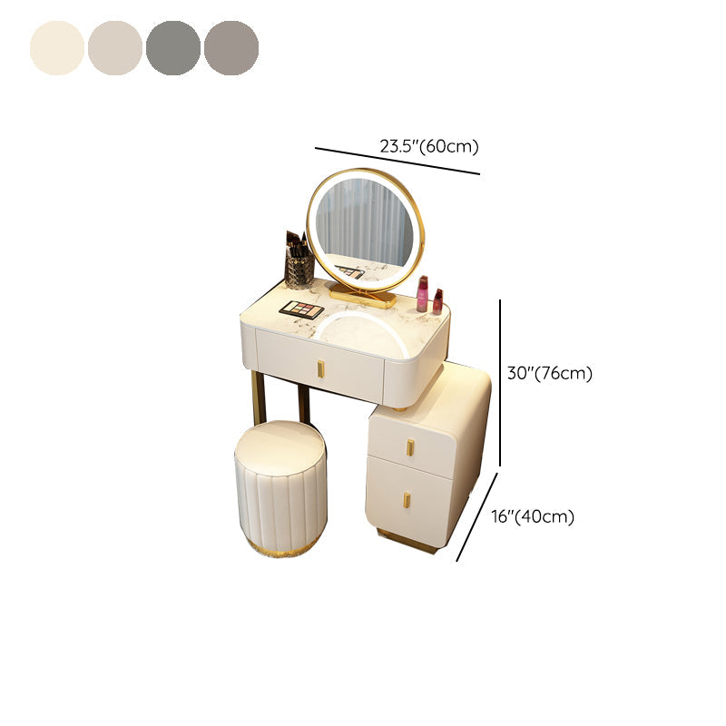 Mirror & 3 Drawers Wood Makeup Vanity Stone Top Dressing Table
