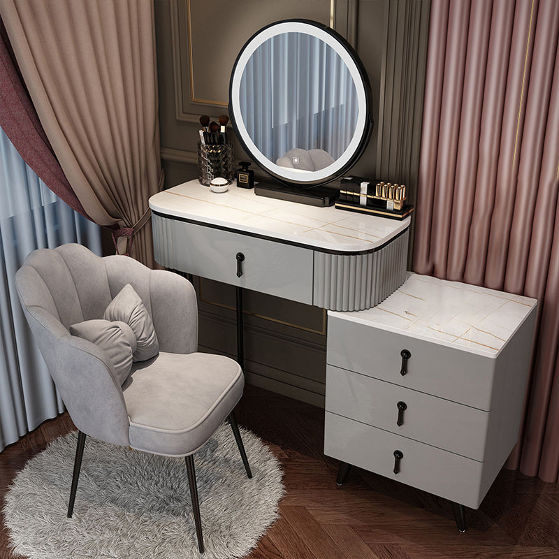 Mirrored Vanity Table and Stool Set Engineered Wood Vanity Desk