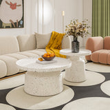 Modern Round Tray Top Cocktail Table Steel Pedestal Coffee Table