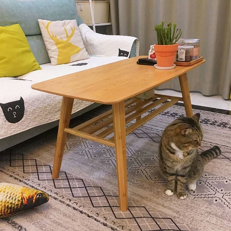 4 Legs Coffee Table Modern Wood Oval Cocktail Table with Shelf Clearhalo 'Coffee & Accent Tables' 'Coffee Tables' 'coffee_tables' 'furn' 'furn_coffee_tables' 'Furniture' 'Living Room Furniture' 6863239