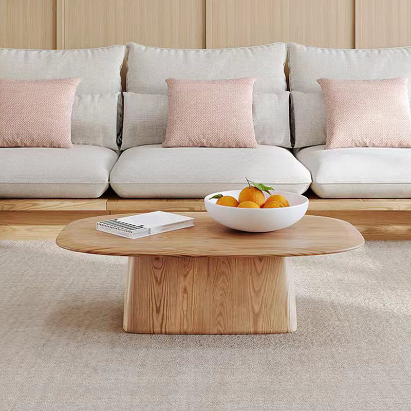 Contemporary Solid Wood Oval Cocktail Table Pedestal Coffee Table 39.5"L x 24"W x 12"H Natural Clearhalo 'Coffee & Accent Tables' 'Coffee Tables' 'coffee_tables' 'furn' 'furn_coffee_tables' 'Furniture' 'Living Room Furniture' 6863259