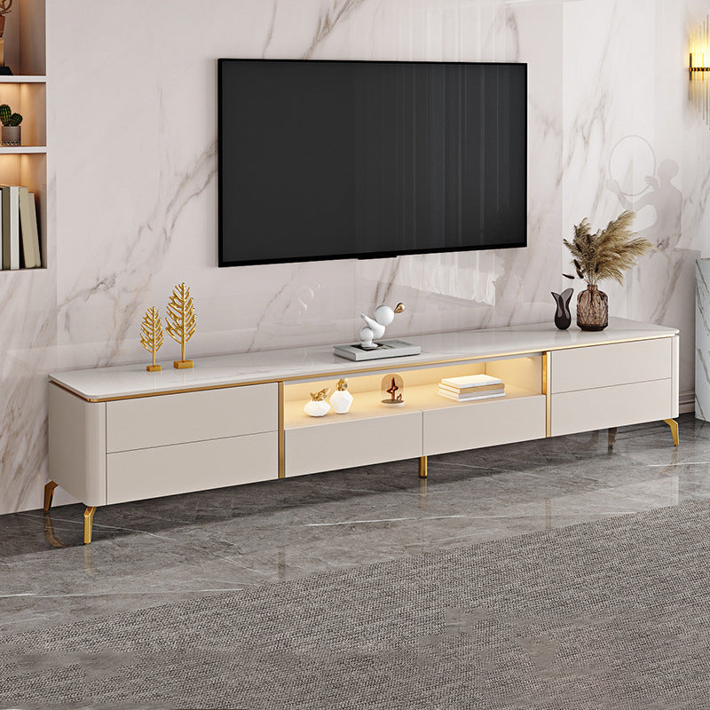 Glam Media Console Glass Open Shelving TV Stand for Living Room 79"L x 16"W x 20"H Clearhalo 'furn' 'furn_tv_stands_entertainment_centers' 'Furniture' 'Living Room Furniture' 'TV Stands & Entertainment Centers' 'TV Stands & Media Storage Furniture' 'tv_stands_entertainment_centers' 6865214