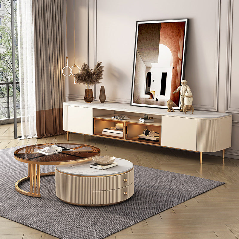 Glam Enclosed Storage Media Console Stone TV Stand for Living Room Clearhalo 'furn' 'furn_tv_stands_entertainment_centers' 'Furniture' 'Living Room Furniture' 'TV Stands & Entertainment Centers' 'TV Stands & Media Storage Furniture' 'tv_stands_entertainment_centers' 6865225