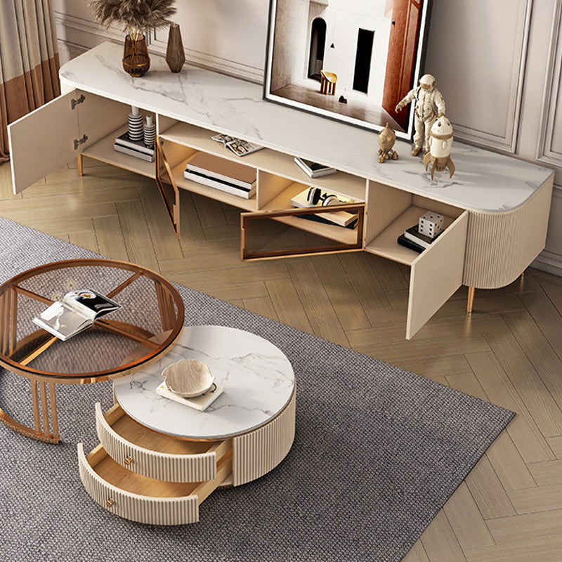 Glam Enclosed Storage Media Console Stone TV Stand for Living Room Clearhalo 'furn' 'furn_tv_stands_entertainment_centers' 'Furniture' 'Living Room Furniture' 'TV Stands & Entertainment Centers' 'TV Stands & Media Storage Furniture' 'tv_stands_entertainment_centers' 6865226