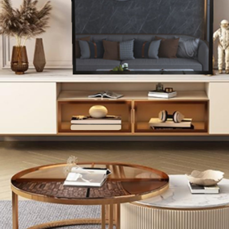 Glam Enclosed Storage Media Console Stone TV Stand for Living Room Clearhalo 'furn' 'furn_tv_stands_entertainment_centers' 'Furniture' 'Living Room Furniture' 'TV Stands & Entertainment Centers' 'TV Stands & Media Storage Furniture' 'tv_stands_entertainment_centers' 6865233