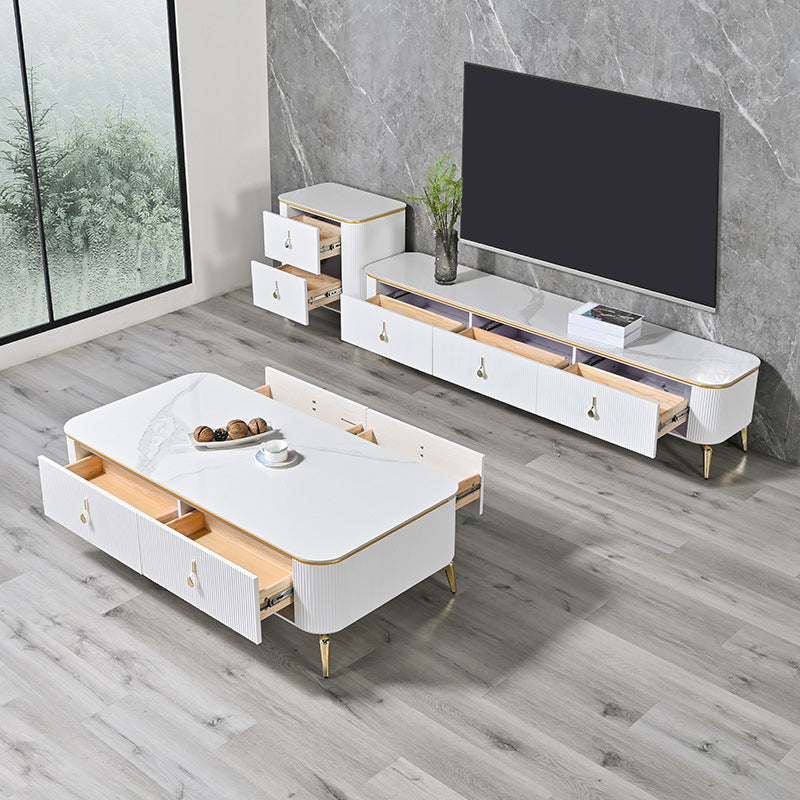 Glam, console multimediale di archiviazione chiusa, supporto TV in pietra con cassetti