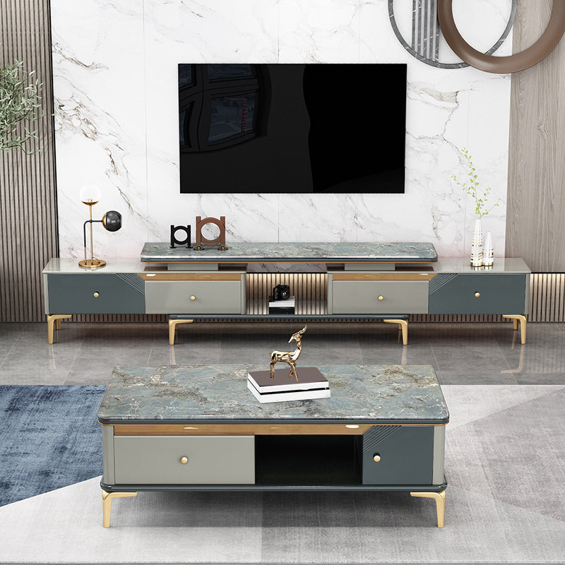 Glam Open Shelving Media Console Stone TV Stand with Drawers for Living Room Clearhalo 'furn' 'furn_tv_stands_entertainment_centers' 'Furniture' 'Living Room Furniture' 'TV Stands & Entertainment Centers' 'TV Stands & Media Storage Furniture' 'tv_stands_entertainment_centers' 6865344