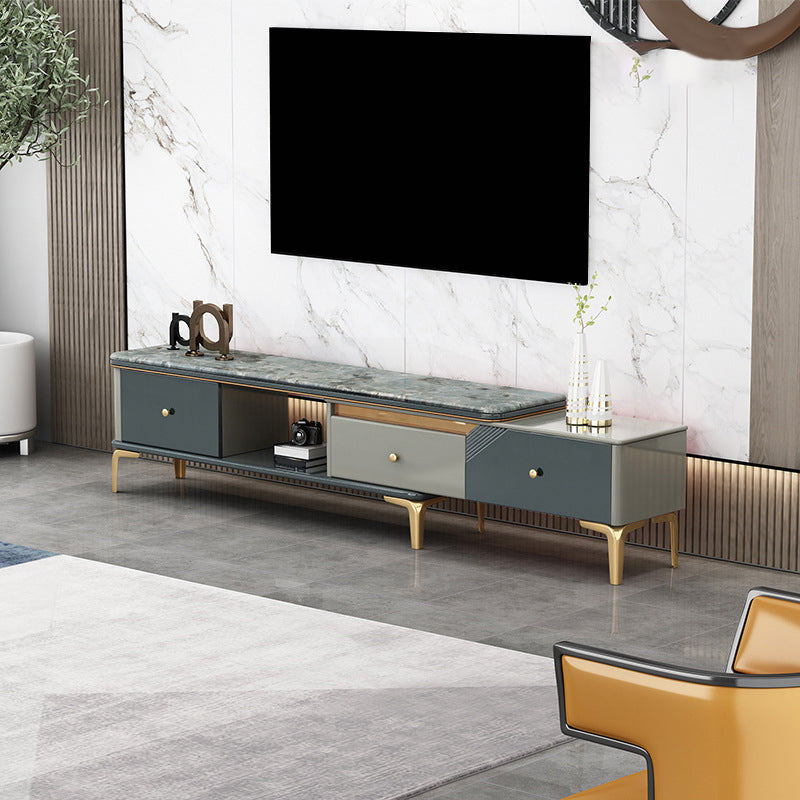 Glam Open Shelving Media Console Stone TV Stand with Drawers for Living Room 71"L x 13"W x 19"H Marble Clearhalo 'furn' 'furn_tv_stands_entertainment_centers' 'Furniture' 'Living Room Furniture' 'TV Stands & Entertainment Centers' 'TV Stands & Media Storage Furniture' 'tv_stands_entertainment_centers' 6865346