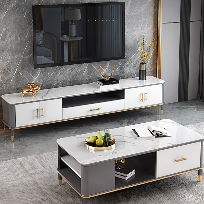 Glam Open Shelving Media Console Stone TV Stand with Drawers Clearhalo 'furn' 'furn_tv_stands_entertainment_centers' 'Furniture' 'Living Room Furniture' 'TV Stands & Entertainment Centers' 'TV Stands & Media Storage Furniture' 'tv_stands_entertainment_centers' 6865426