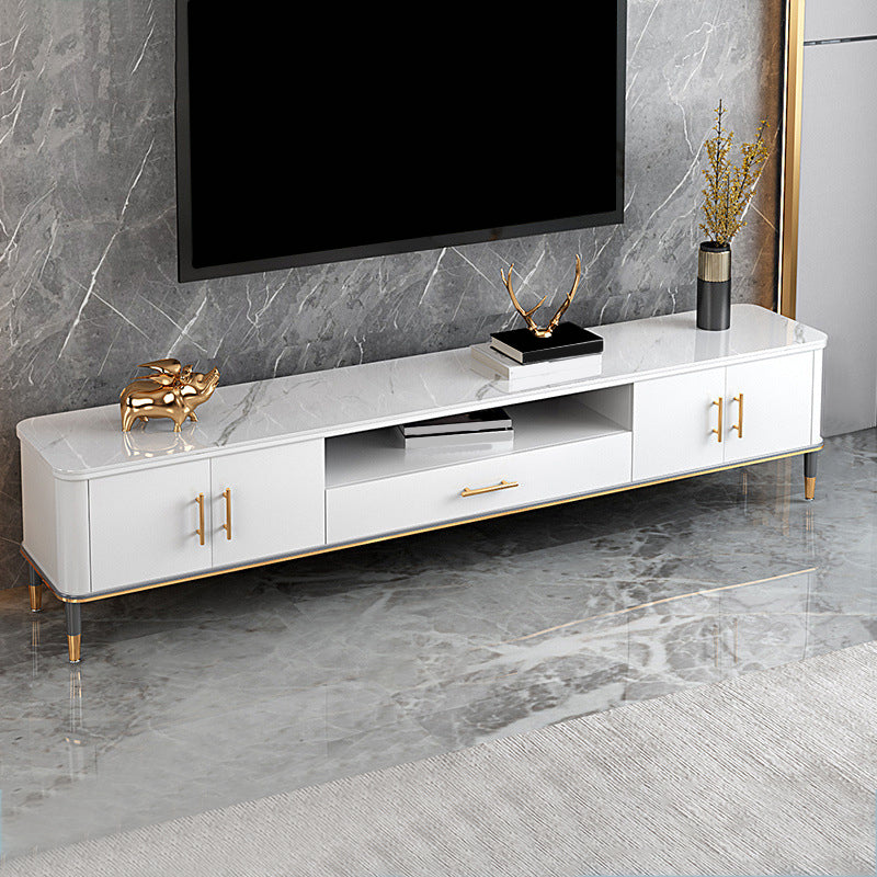 Glam Open Shelving Media Console Stone TV Stand with Drawers 79"L x 14"W x 18"H Clearhalo 'furn' 'furn_tv_stands_entertainment_centers' 'Furniture' 'Living Room Furniture' 'TV Stands & Entertainment Centers' 'TV Stands & Media Storage Furniture' 'tv_stands_entertainment_centers' 6865428