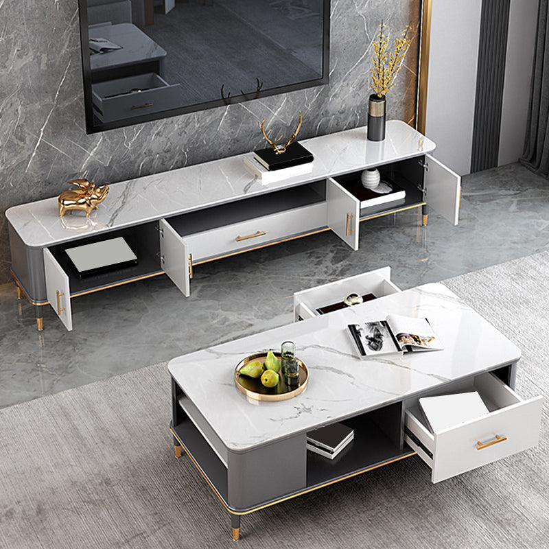 Glam Open Shelving Media Console Stone TV Stand with Drawers Clearhalo 'furn' 'furn_tv_stands_entertainment_centers' 'Furniture' 'Living Room Furniture' 'TV Stands & Entertainment Centers' 'TV Stands & Media Storage Furniture' 'tv_stands_entertainment_centers' 6865429